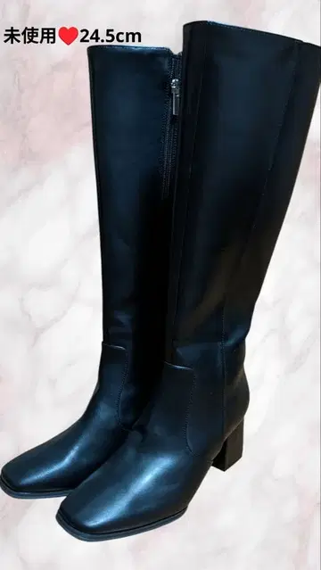 미사용 새상품급 EVOL 24.5cm 힐 5.5cm 스퀘어 롱 부츠