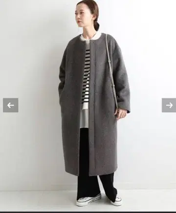 새상품급 이에나 그레이 노카라 램스울 롱 코트