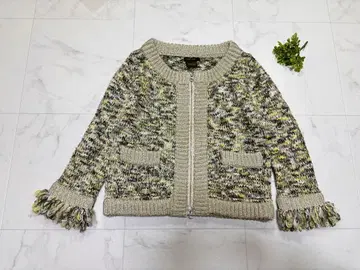 레어 트라쪼돈나 니트 자켓 트위드 노카라 프린지