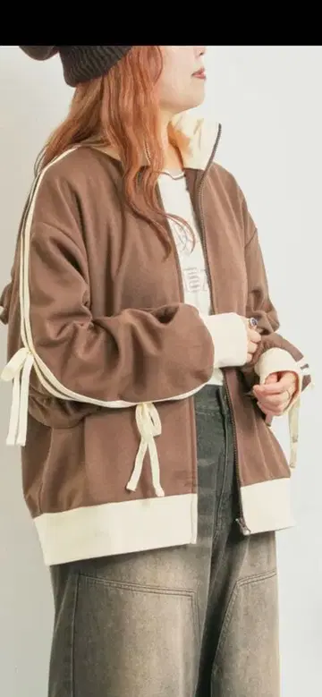 SM2 리본 프릴 트랙 저지 브라운 프리 사이즈