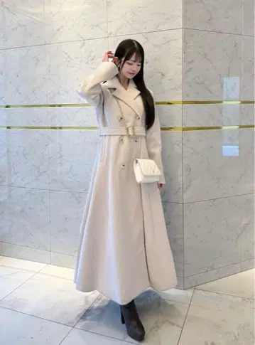 벨트 포함 페이크 울 플레어 롱 코트 ze936 GRL