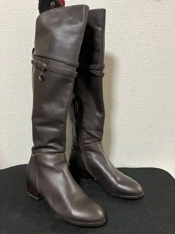 다크 브라운 가죽 소가죽 롱 부츠