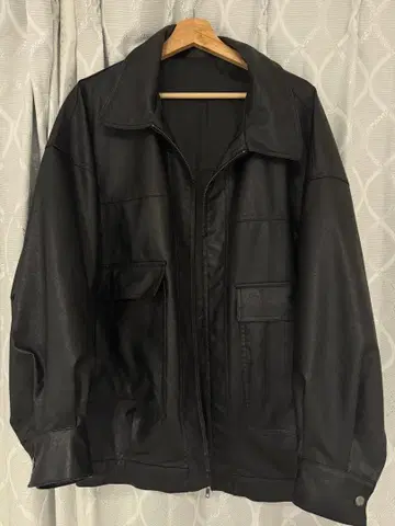 오버 사이즈 Heather 블랙 가죽 자켓