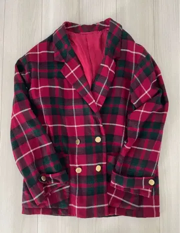 새상품급 vintage 체크 무늬 레트로 자켓 골드 버튼 레드 구제 의류