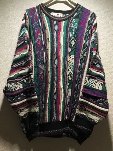 오버사이즈 니트 스웨터 멀티 컬러 기하학 패턴 coogi 스타일