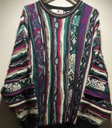 오버사이즈 니트 스웨터 멀티 컬러 기하학 패턴 coogi 스타일