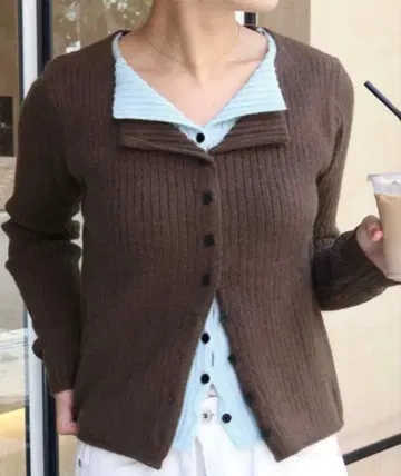 titivate 레이어드 스타일 리브 니트탑 M 사이즈 브라운