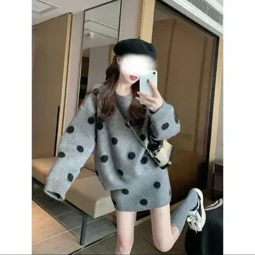 도트 무늬 그레이 긴팔 니트 셋업 거의 새상품 GRL
