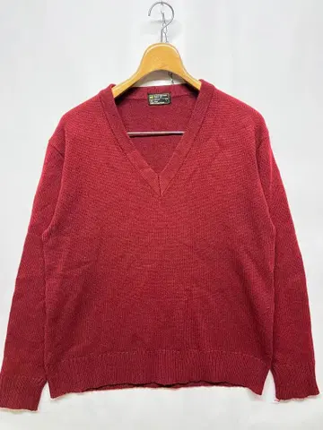 70s 빈티지 V넥 아크릴 스웨터 니트 와인 레드 L