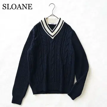2918Z 새상품급 슬로우 칠드런 케이블 짜임 니트 V넥 울 네이비