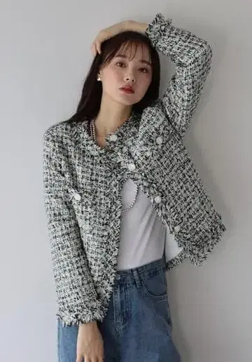 BLUEEAST 블루이스트 정가 6600엔 트위드 노카라 자켓 L 블랙