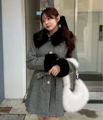 인조 모피 포함 미들 코트