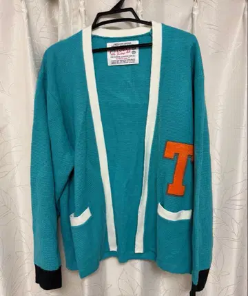 LOGAN 레터드 가디건 T 와펜 아메카지 빈티지 터콰이즈