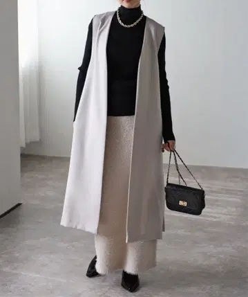 &HALF 시즌리스 스트레치 롱 베스트 M 애쉬 그레이 완판 컬러