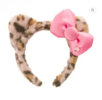 레오파드 무늬 머리띠 핑크 리본