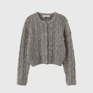 GENERAL IDEA 펄 장식 케이블 짜임 긴팔 가디건