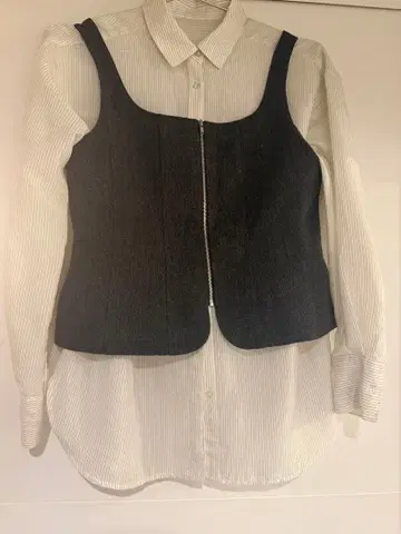 트위드 지퍼 뷔스티에 & 스트라이프 셔츠 세트