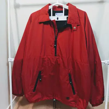 Champion 하프 지퍼 아노락 레드 나일론 아우터