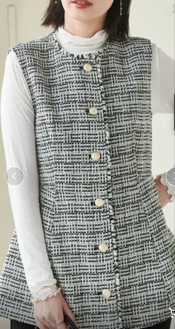 RANAN 골드톤 버튼 페플럼 트위드 베스트