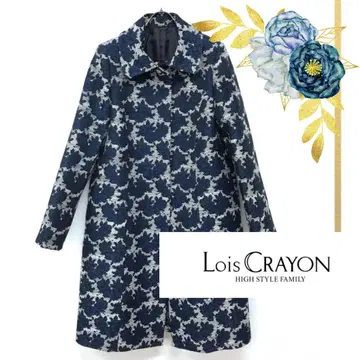 Lois Crayon 파랑 장미 꽃무늬 롱 코트 네이비