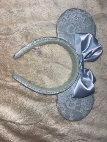 스카이블루 레이스 무늬 리본 머리띠