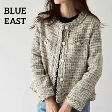 블루이스트 트위드 자켓 골드 버튼 프린지 라메사 고급 페미닌