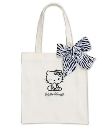 새상품 헬로키티 토트백 화이트 제브라 패턴 리본 포함 레어