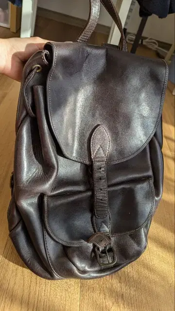 블랙 천연 가죽 백팩