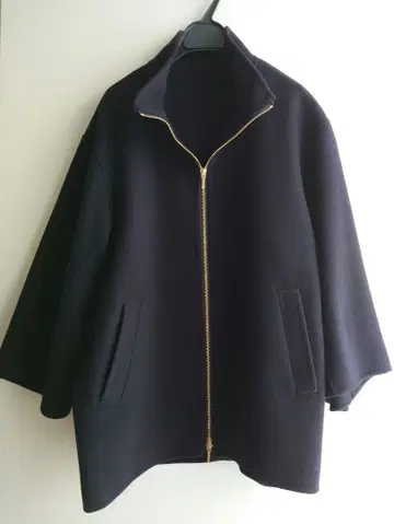 23구 울 리버 스탠드 카라 코트 네이비