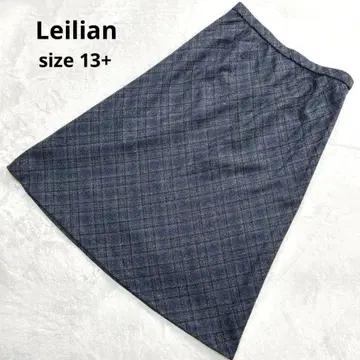 Leilian 레리안 체크 무늬 롱 스커트 모 100% 빅 사이즈