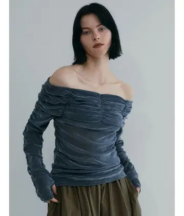 SORIN Flocky Tulle Gathered Top 다크 블루