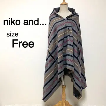 niko and - 그레이 컬러 멀티 보더 판초