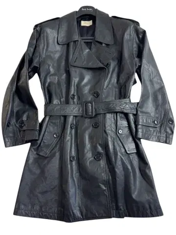 블랙 가죽 트렌치코트