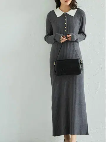 RANAN 리브 니트 폴로 원피스