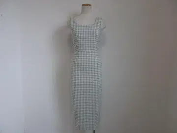 그린 체크 슬리브리스 타이트 원피스