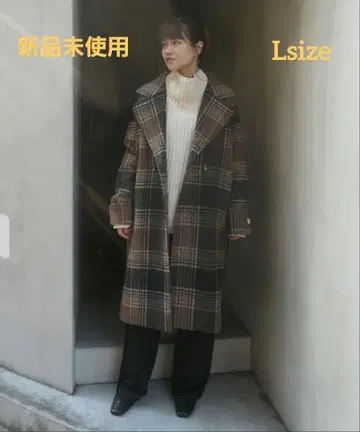 롱 코트 체크 무늬 미사용 새상품 Lsize