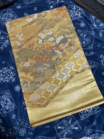 후쿠로 오비 본금 이중 인박 병풍 초화 오시도리 문