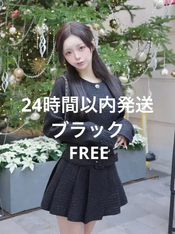 Darich 다리치 박스 플리츠 트위드 미니 원피스 블랙