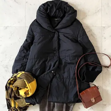 새상품급*히로코비스 숄카라 충전솜 블루종 M 블랙 소매 리브 경량