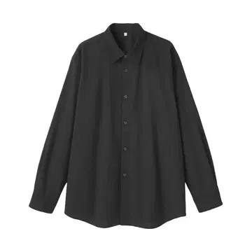 MUJI Labo 울 혼방 레귤러 카라 셔츠 블랙 S 무지 라보