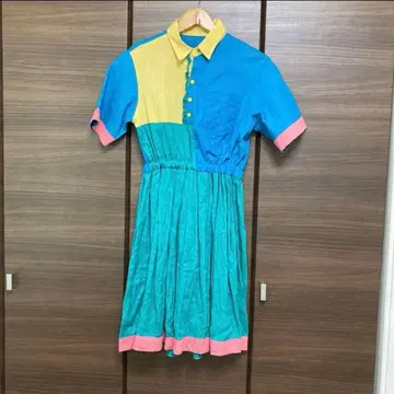 [ 구제 의류 ] 레트로 컬러풀 반팔 원피스 무릎 기장