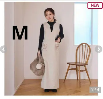 시마무라 yumi 자수 오버롤 스커트 아이보리 M 새상품