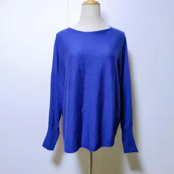 언타이틀 실크 혼방 니트 파랑 사이즈 2 루즈핏 돌먼 일본제 울