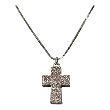 스와로브스키 핑크 크로스 목걸이 실버