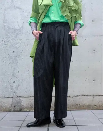 shikitari MIXTUCKDESIGNWIDESTRIPE SLACKS