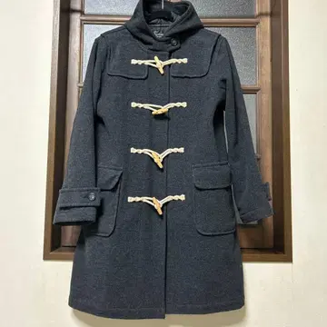 남성용 더플 코트 그레이 후드 부착