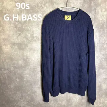 90s G.H.BASS 리브 코튼 니트 네이비 홍콩제 XL