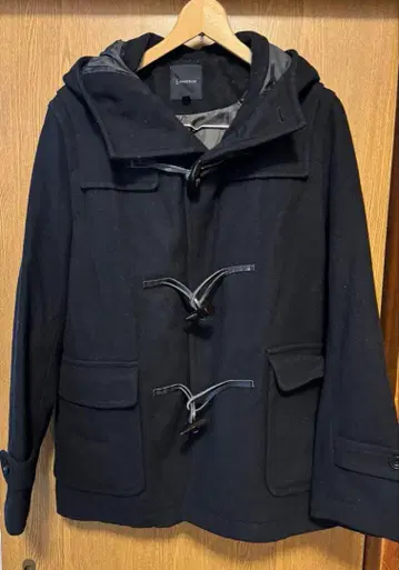 블랙 더플 코트 후드 부착