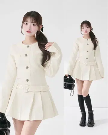 Darich 박스 플리츠 트위드 미니 원피스