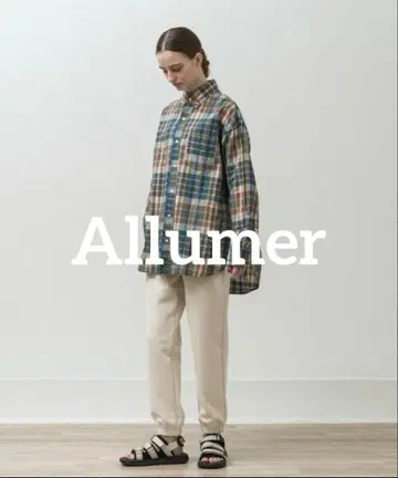 Allumer 빅 실루엣 백 디자인 기차 체크 셔츠 새상품급